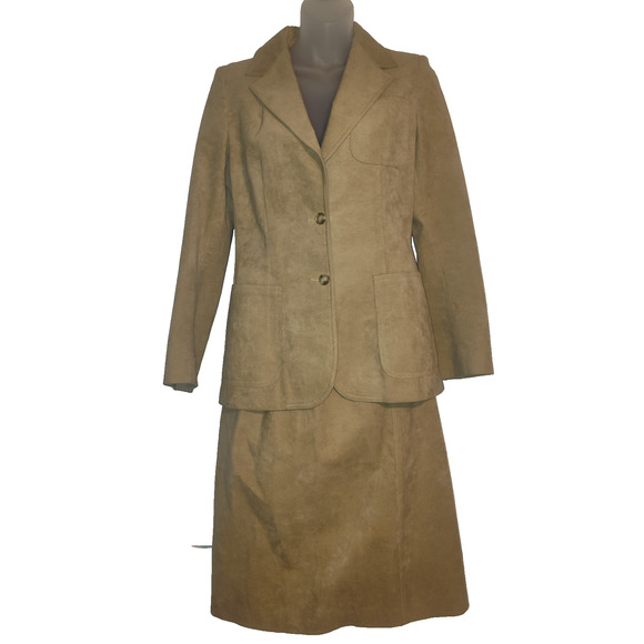 Shimmer Ultra Jackets & Blazers - Ultra Suede Woman's Brown Two-Piece Jacket Skirt Suit Size XS Bag1